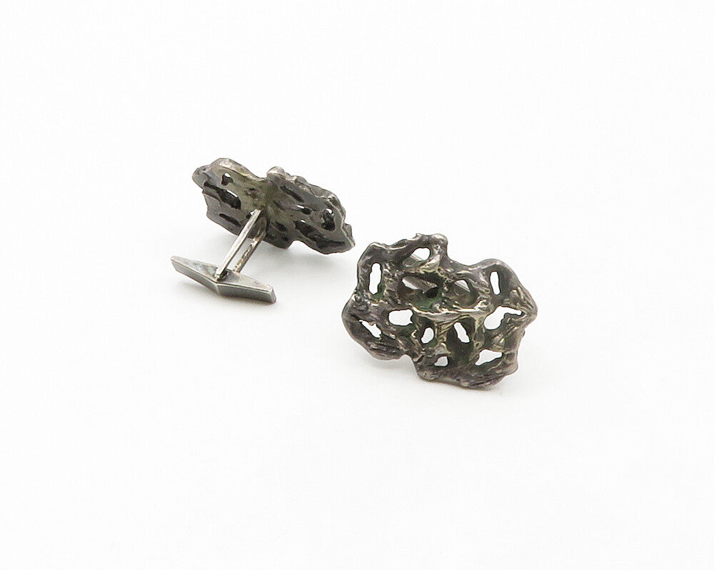 925 Sterling Silver  Vintage Brutalist Sculpted Dark Tone Cufflinks  TR2312