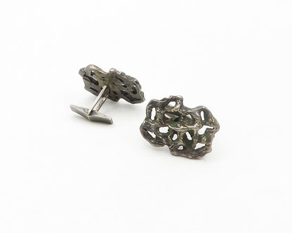 925 Sterling Silver  Vintage Brutalist Sculpted Dark Tone Cufflinks  TR2312