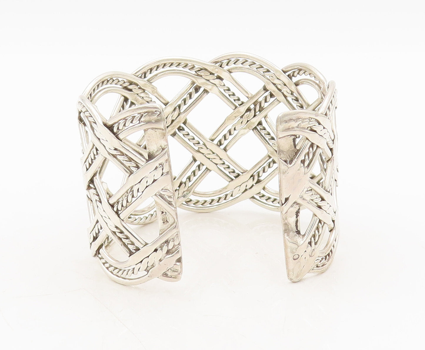 925 Sterling Silver Vintage Bracelet MEXICO Large Twisted Rope Woven  BT10258