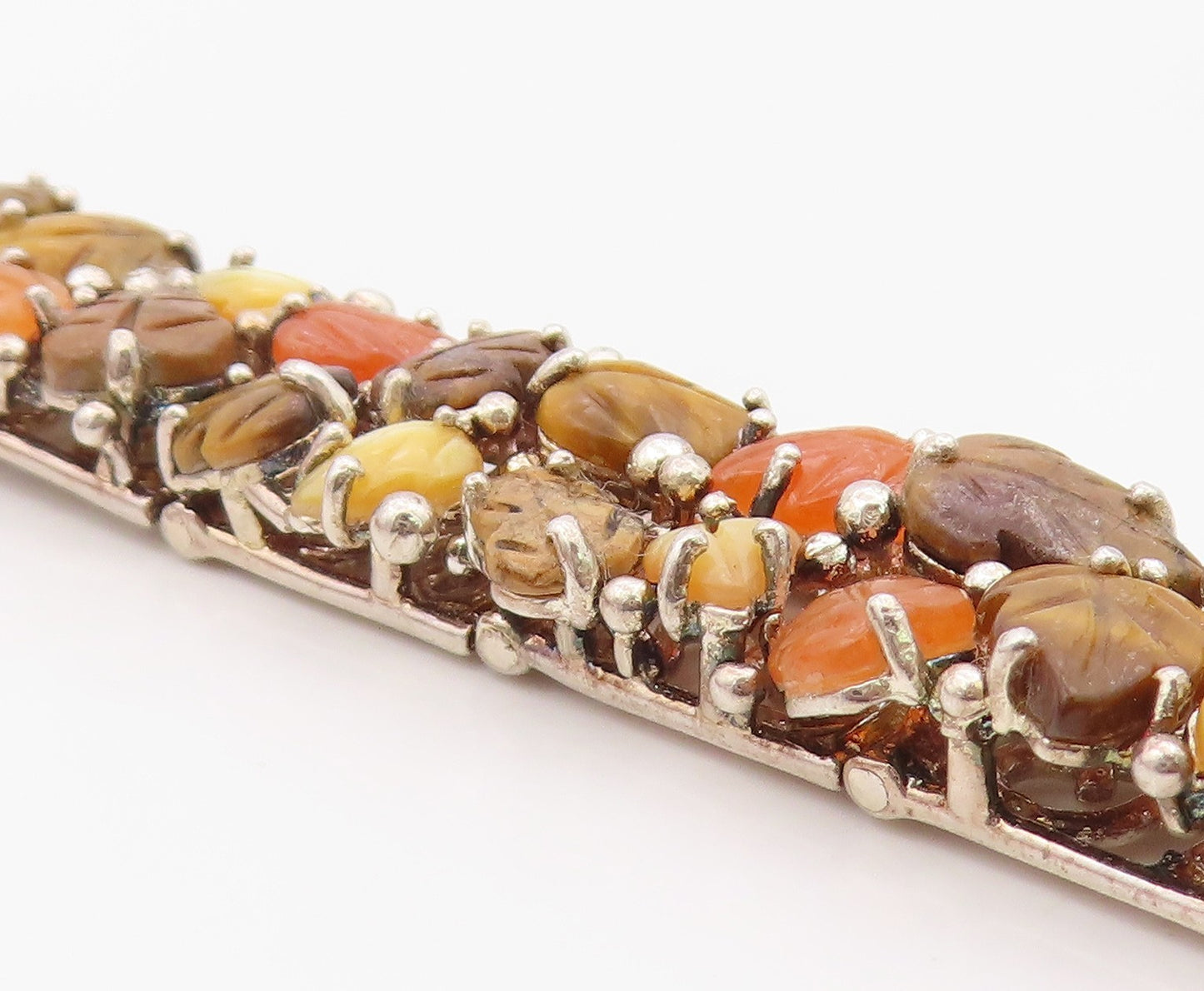925 Sterling Silver Vintage Bracelet WHITNEY KELLY Gemstone Fall Leaves  BT12116