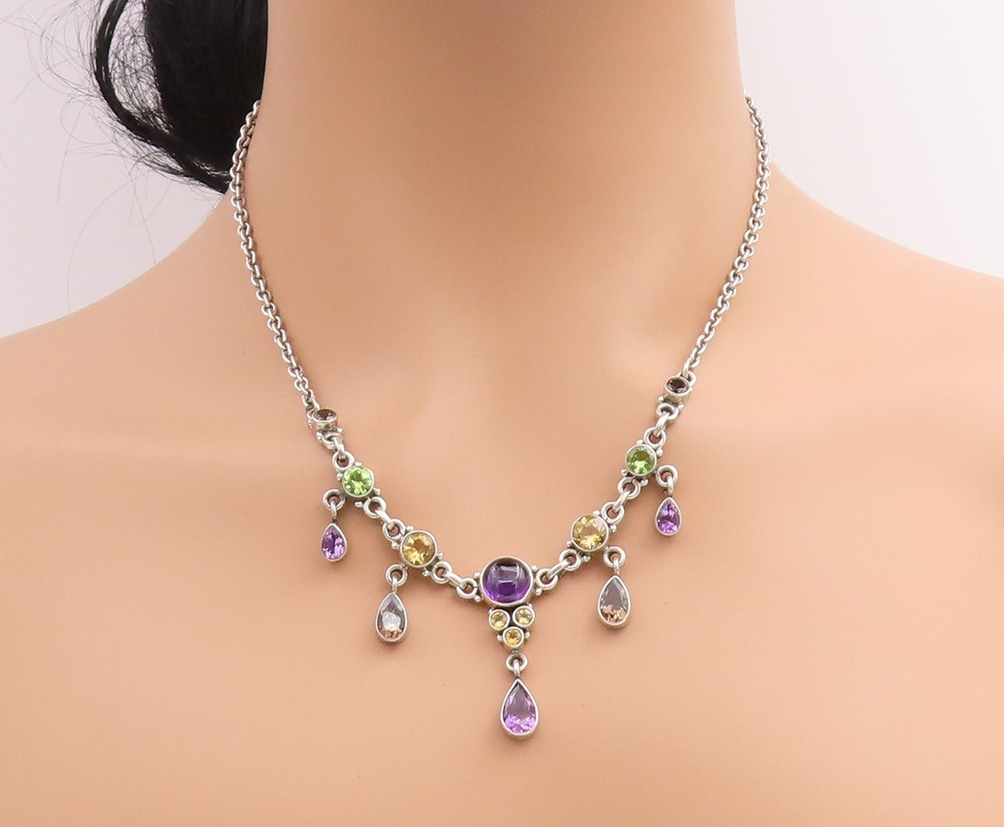 925 Sterling Silver Vintage Necklace NICKY BUTLER Multi Gemstone Chain  NE4639