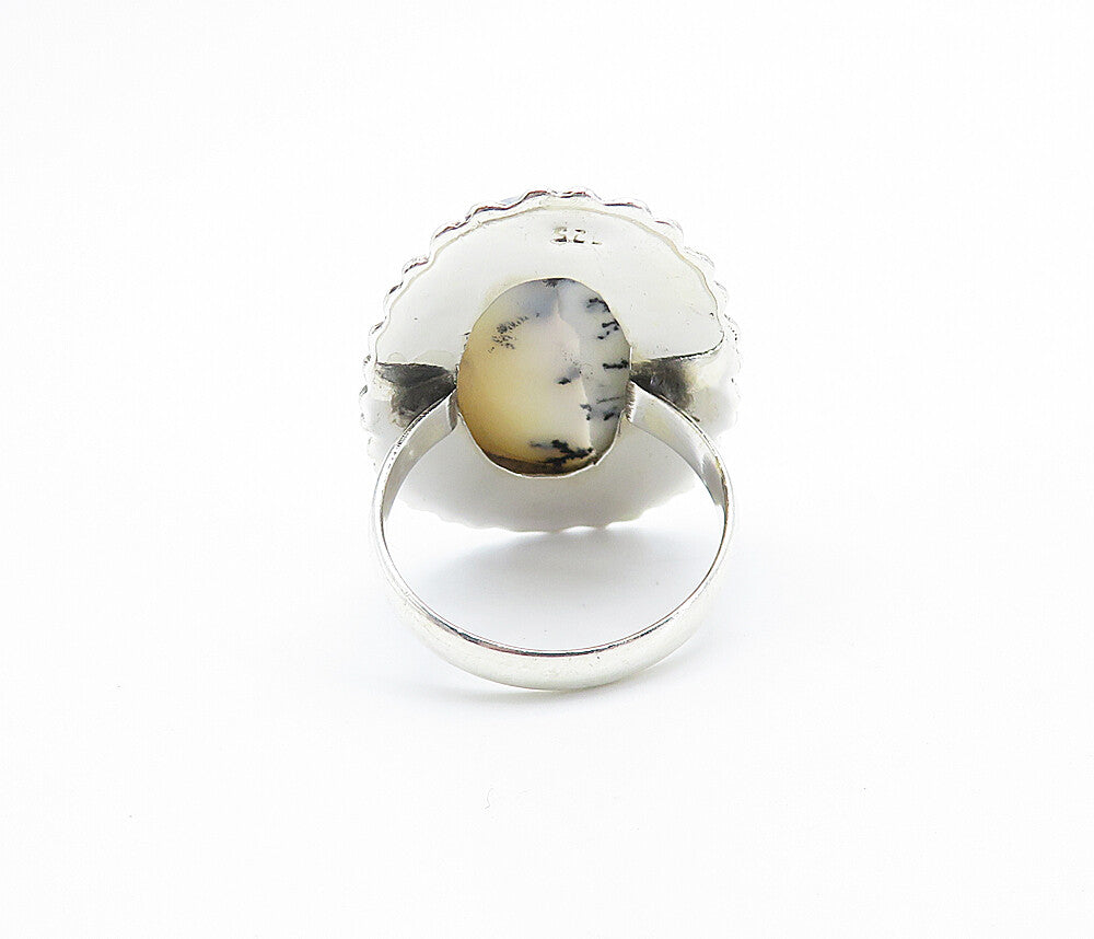 925 Sterling Silver  Agate Shiny Swirl Border Cocktail Ring Sz 10  RG8176