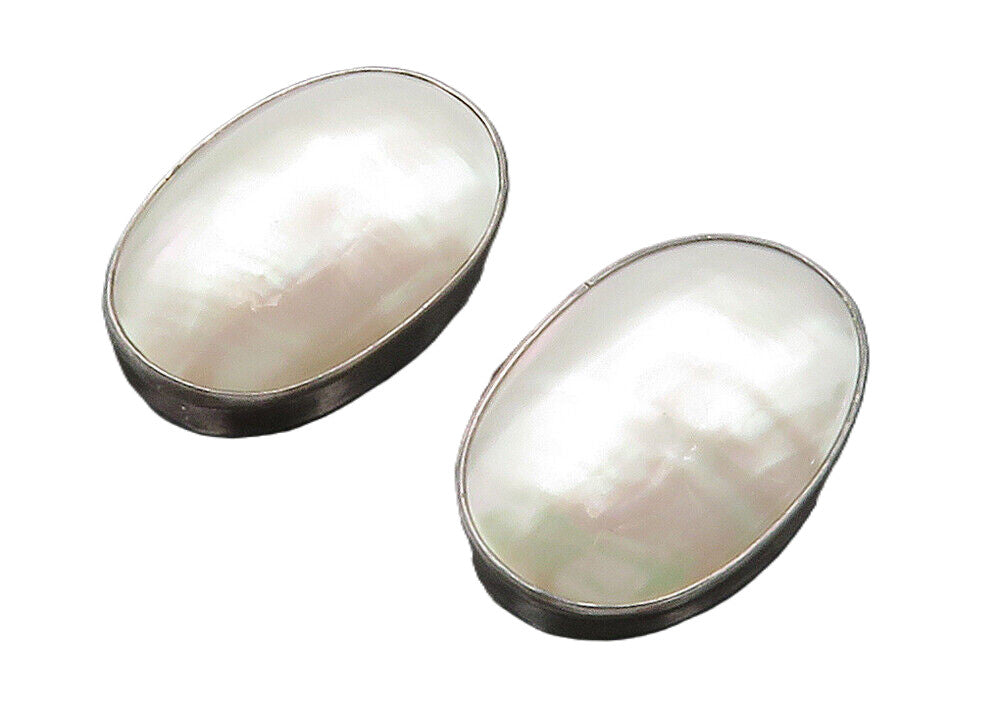 NAKAI NAVAJO 925 Silver  Vintage Mother Of Pearl Non Pierce Earrings  EG7548