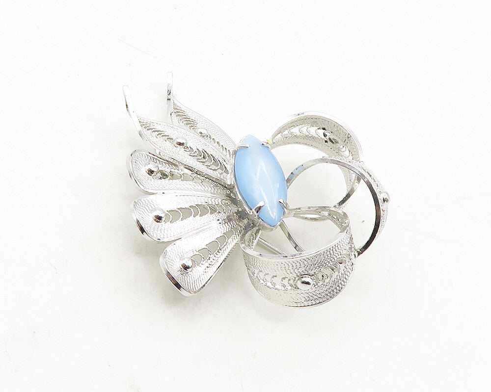 ALICE CAVINESS 925 Sterling Silver  Blue Agate Filigree Brooch Pin  BP3769