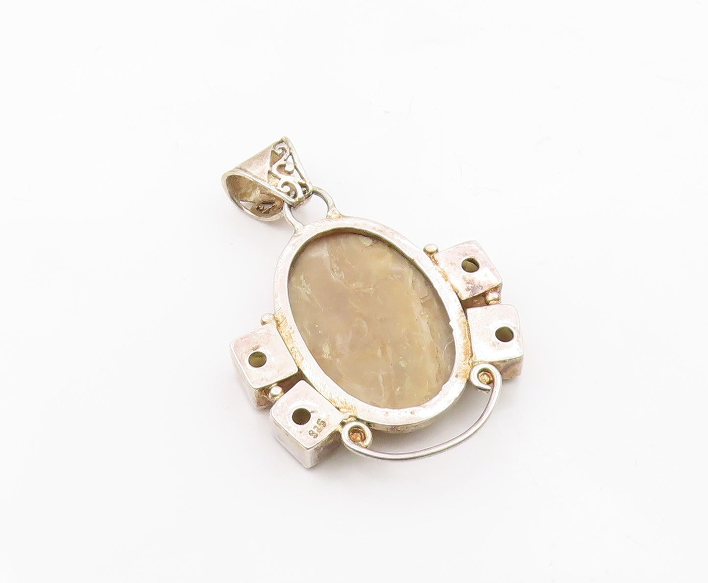 925 Sterling Silver  Vintage Mother Of Pearl & Citrine Swirl Pendant  PT7413