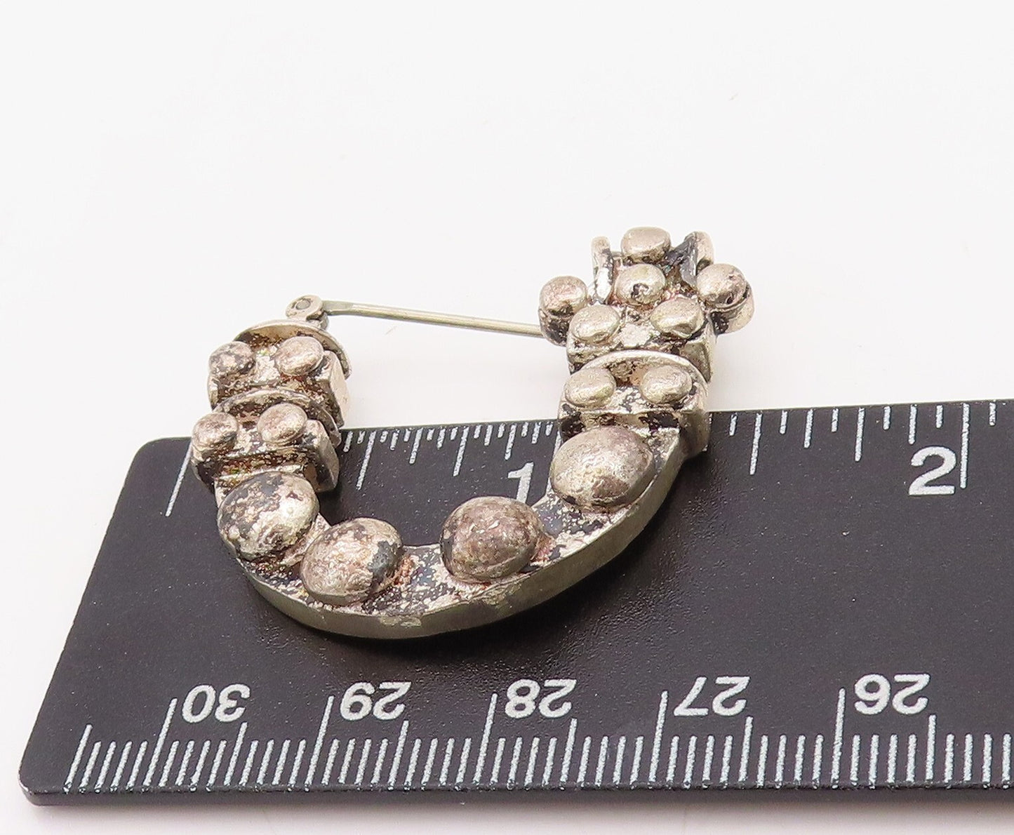 925 Sterling Silver Vintage Brooch Pin Antique Beaded Carved Solid U  BP11246