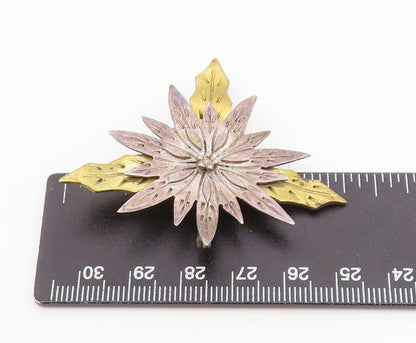 MEXICO 925 Sterling Silver  Vintage Two Tone Floral Motif Brooch Pin BP5500