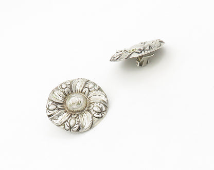 DESIGNER 925 Sterling Silver   Vintage Floral Motif Non Pierce Earrings EG8909