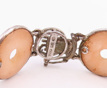 925 Sterling Silver Vintage Bracelet Peach Gemstone Classic Circle Link  BT11982