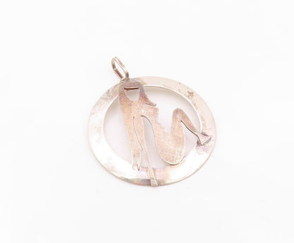925 Sterling Silver  Vintage Shiny Etched Sitting Woman Pendant  PT19803