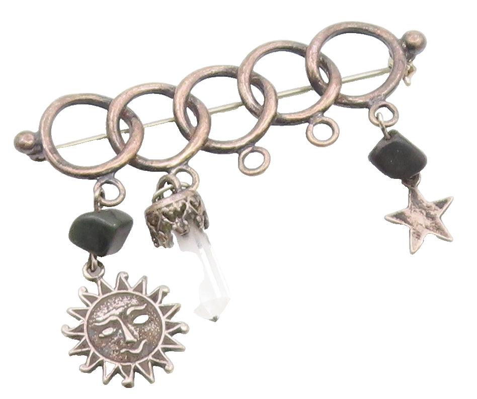 925 Sterling Silver  Vintage Black Onyx & Topaz Wand Charmed Brooch Pin BP6125