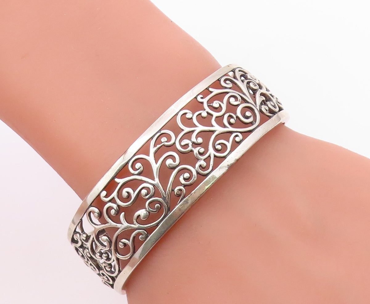 ROSS SIMON 925 Sterling Silver  Vintage Shiny Swirl Vine Cuff Bracelet  BT8859