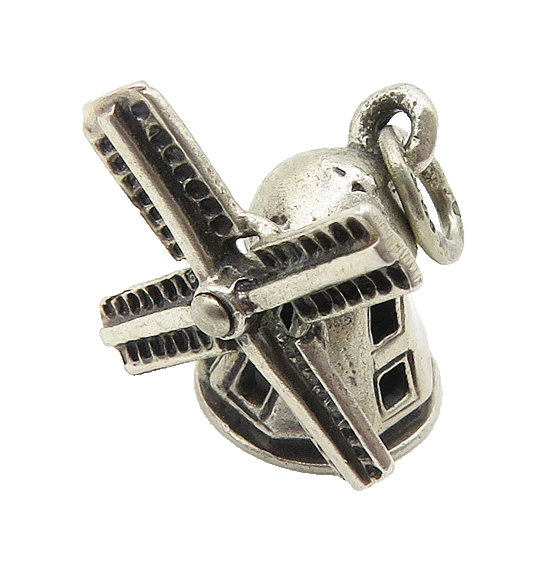 BEAU 925 Sterling Silver  Vintage Windmill Motif Drop Pendant  PT8336