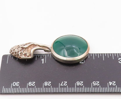 DESIGNER ISRAEL 925 Silver  Vintage Cabochon Green Carnelian Pendant  PT19557