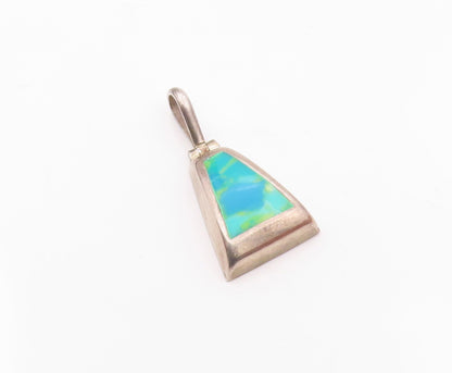 MEXICO 925 Silver  Vintage Green & Yellow Marble Stone Dome Pendant  PT21777