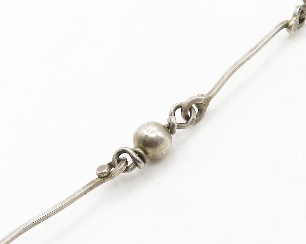 925 Sterling Silver Vintage Amethyst & Quartz Bar Link Chain Necklace NE2126