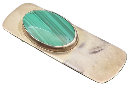 DESIGNER 925 Silver  Vintage Minimalist Oval Malachite Brooch Pin  BP10224
