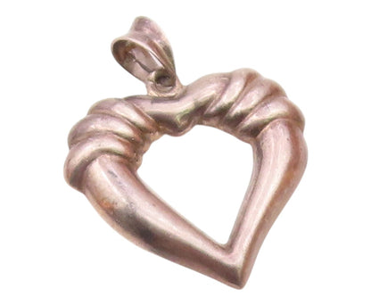 925 Sterling Silver  Vintage Dark Tone Fluted Open Love Heart Pendant  PT9395