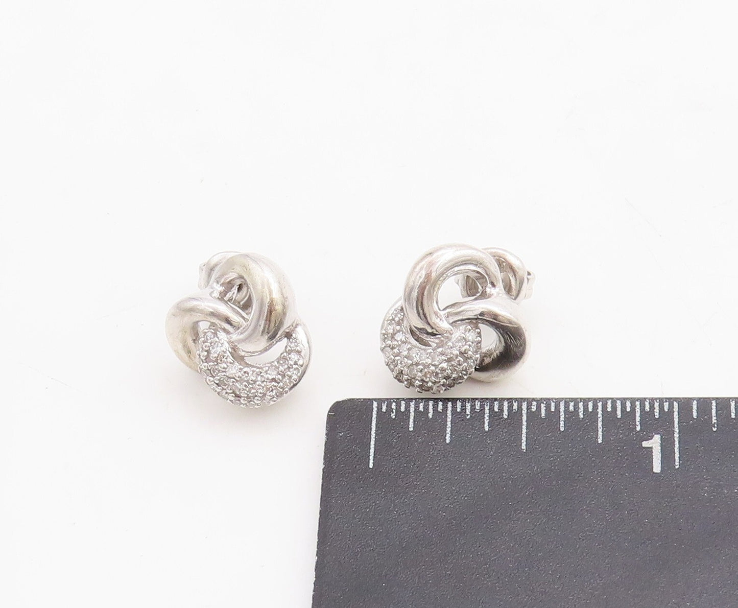 925 Sterling Silver Vintage Earrings Real Diamonds Interlocked Loops  EG13290