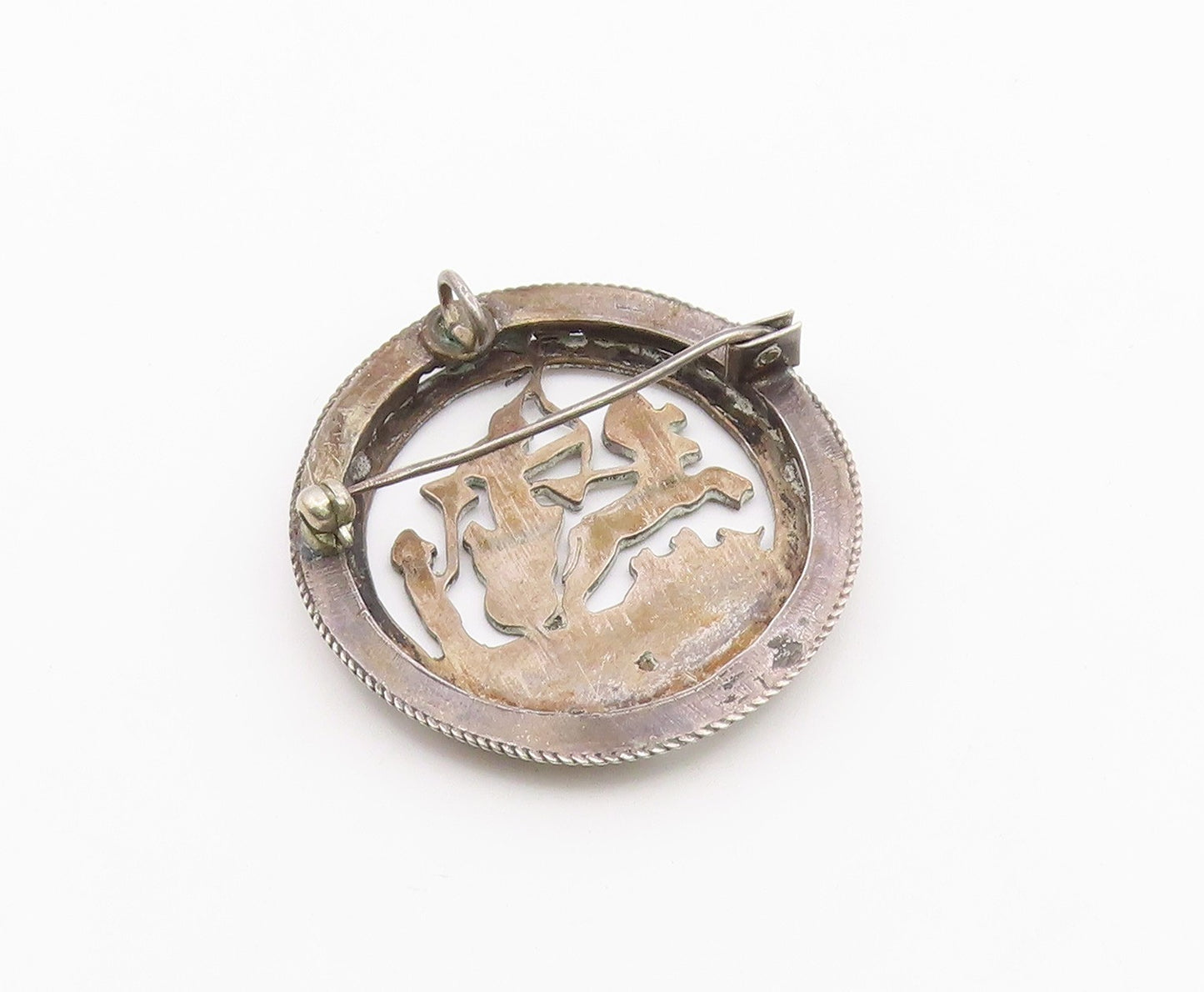 MIDDLE EAST 925 Sterling Silver  Vintage Horse & Carriage Brooch Pin  BP8426