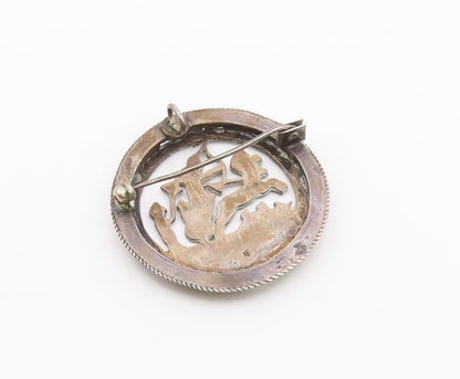 MIDDLE EAST 925 Sterling Silver  Vintage Horse & Carriage Brooch Pin  BP8426