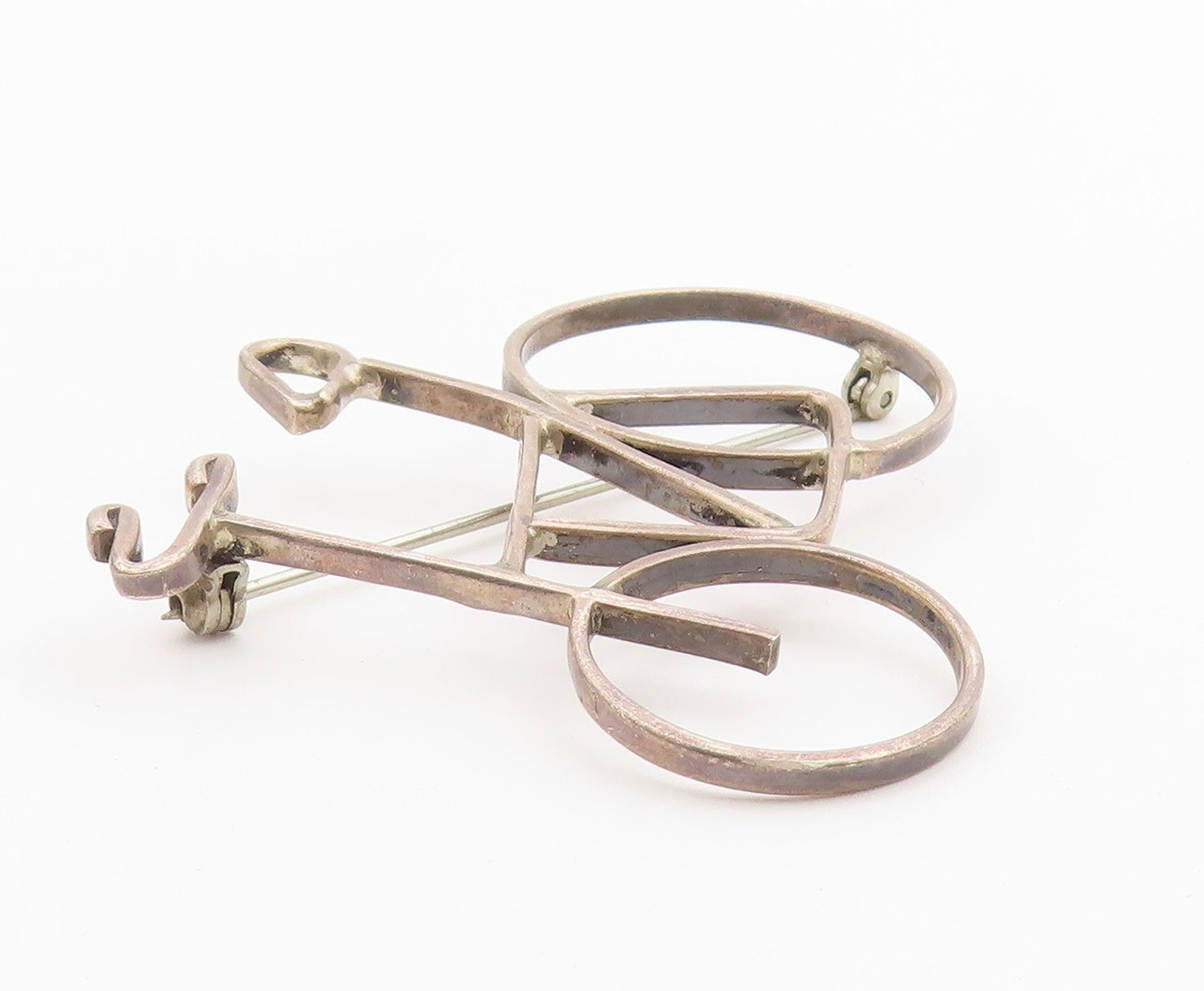 MEXICO 925 Sterling Silver  Vintage Bicycle Motif Smooth Brooch Pin  BP8768