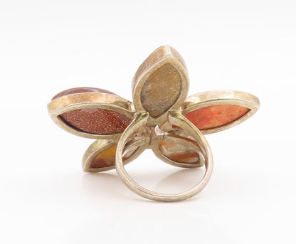 925 Sterling Silver Vintage Ring Modernist Multi Gemstone Flower Sz 6.5 RG35334