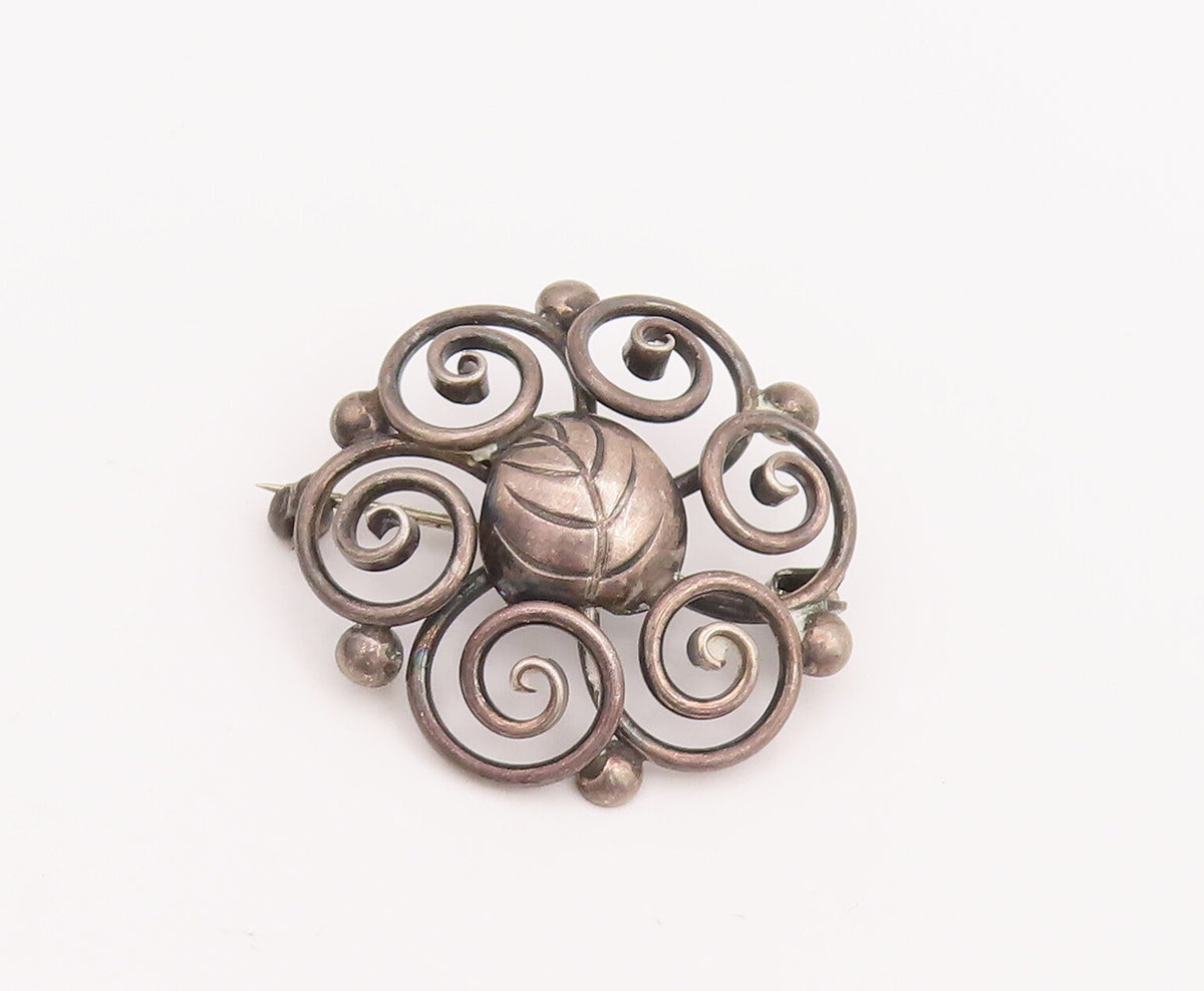 925 Sterling Silver Vintage Brooch Pin DENMARK Cutout Spiral Flower  BP11013