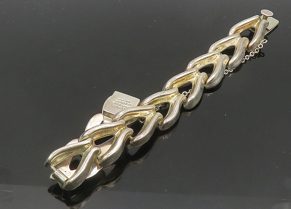 MEXICO 925 Sterling Silver  Vintage Shiny Wishbone Link Chain Bracelet  BT8446
