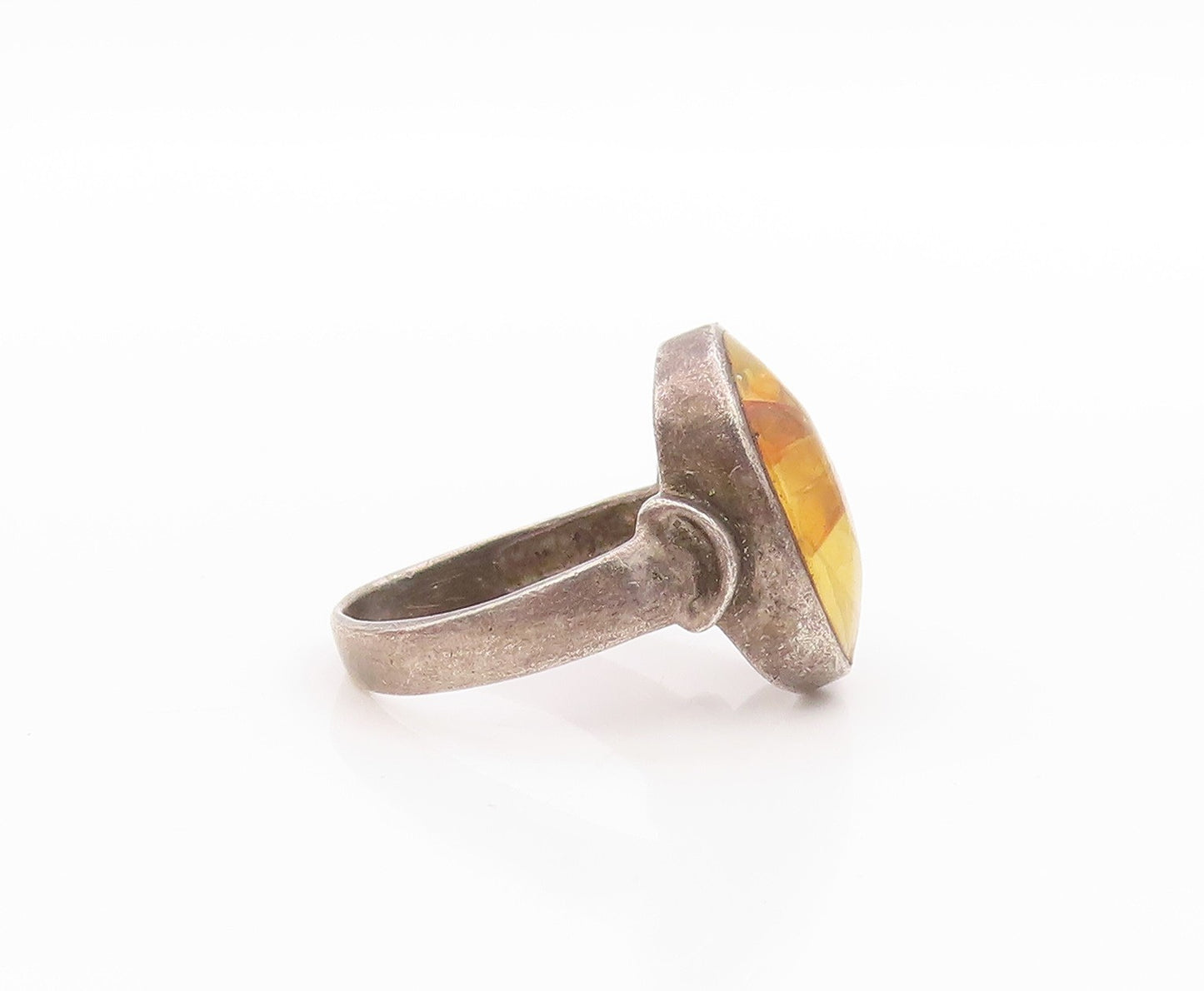 925 Sterling Silver Vintage Ring Pressed Flower Solitaire Band  Sz 6.5  RG33440