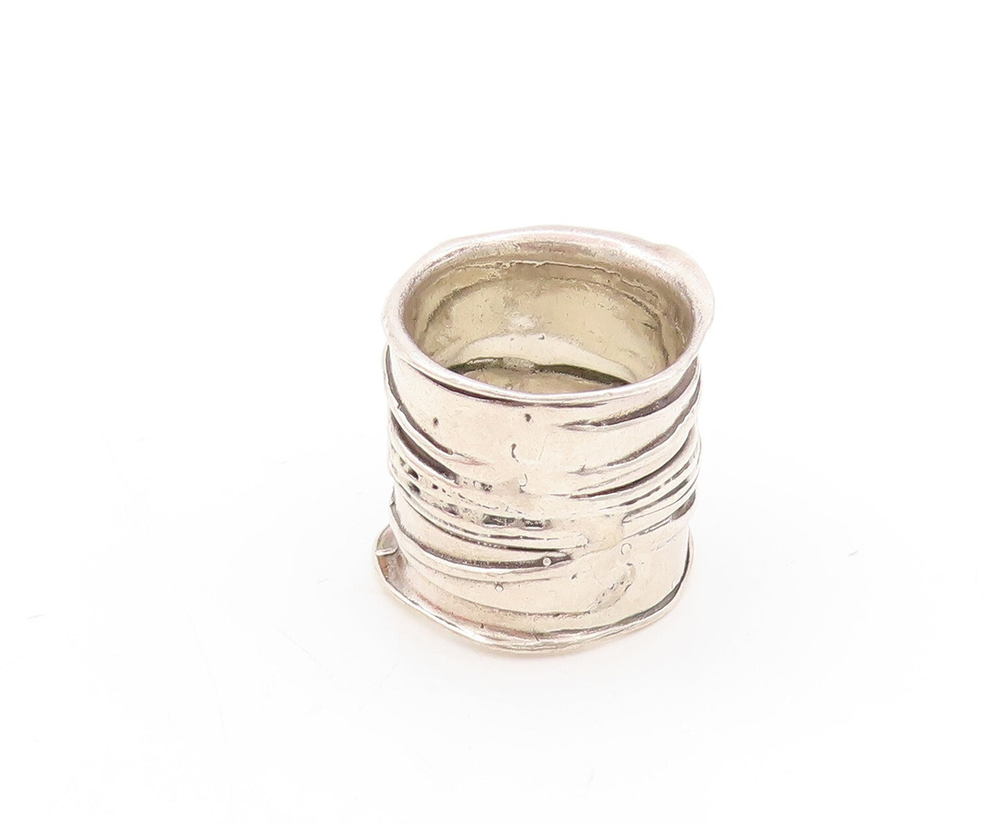 925 Sterling Silver Vintage Ring Large Brutalist Design Carved  Sz 6.5  RG31043