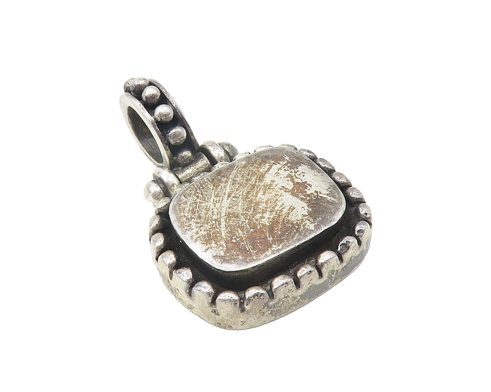 925 Sterling Silver  Vintage Oxidized Fluted Border Square Pendant  PT9232