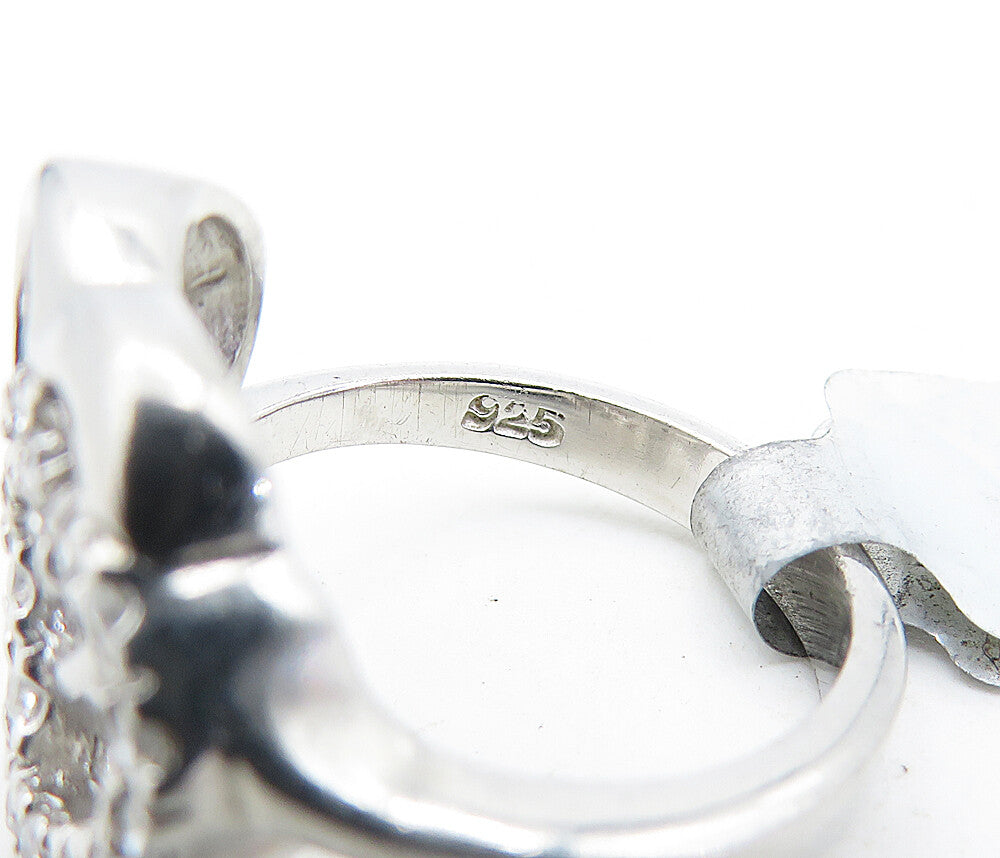 925 Sterling Silver  Topaz Open Double Love Heart Shiny Band Ring Sz 6  RG6382