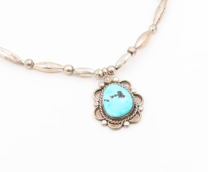 925 Sterling Silver Vintage Necklace NAVAJO Turquoise Statement Chain  NE4914