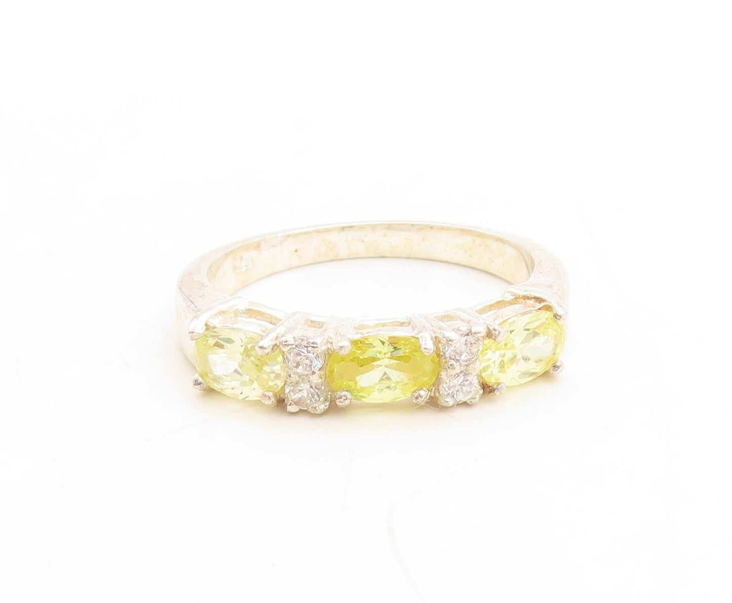 925 Sterling Silver Vintage Ring Citrine & CZ Inlay Band  Sz 9.25  RG31229