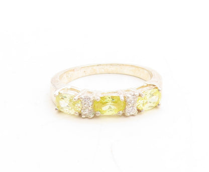 925 Sterling Silver Vintage Ring Citrine & CZ Inlay Band  Sz 9.25  RG31229