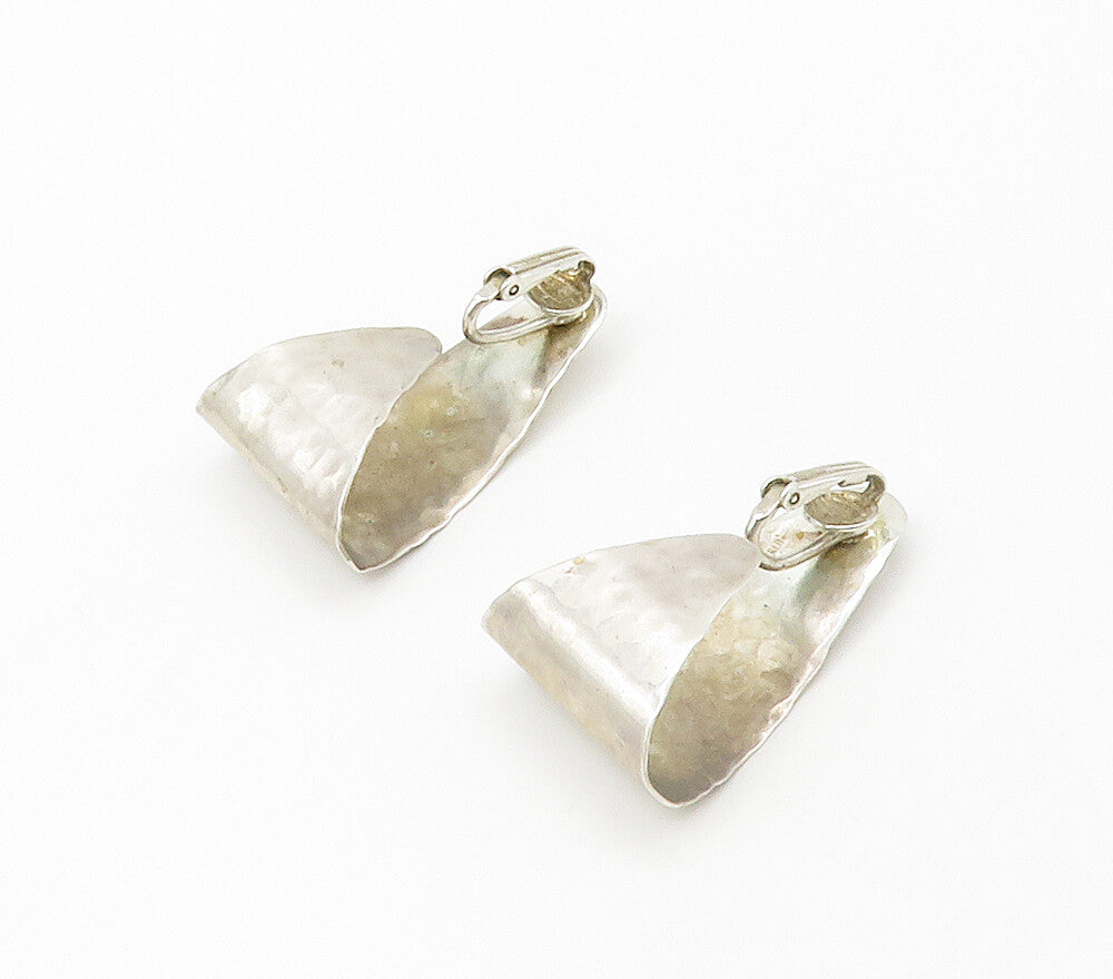 925 Sterling Silver  Vintage Hammered Folded Non Pierce Drop Earrings  EG8610