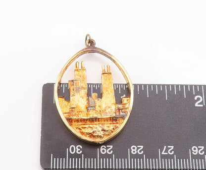 925 Sterling Silver Vintage Pendant Gold Plated 1974 Chicago Skyline  PT22922