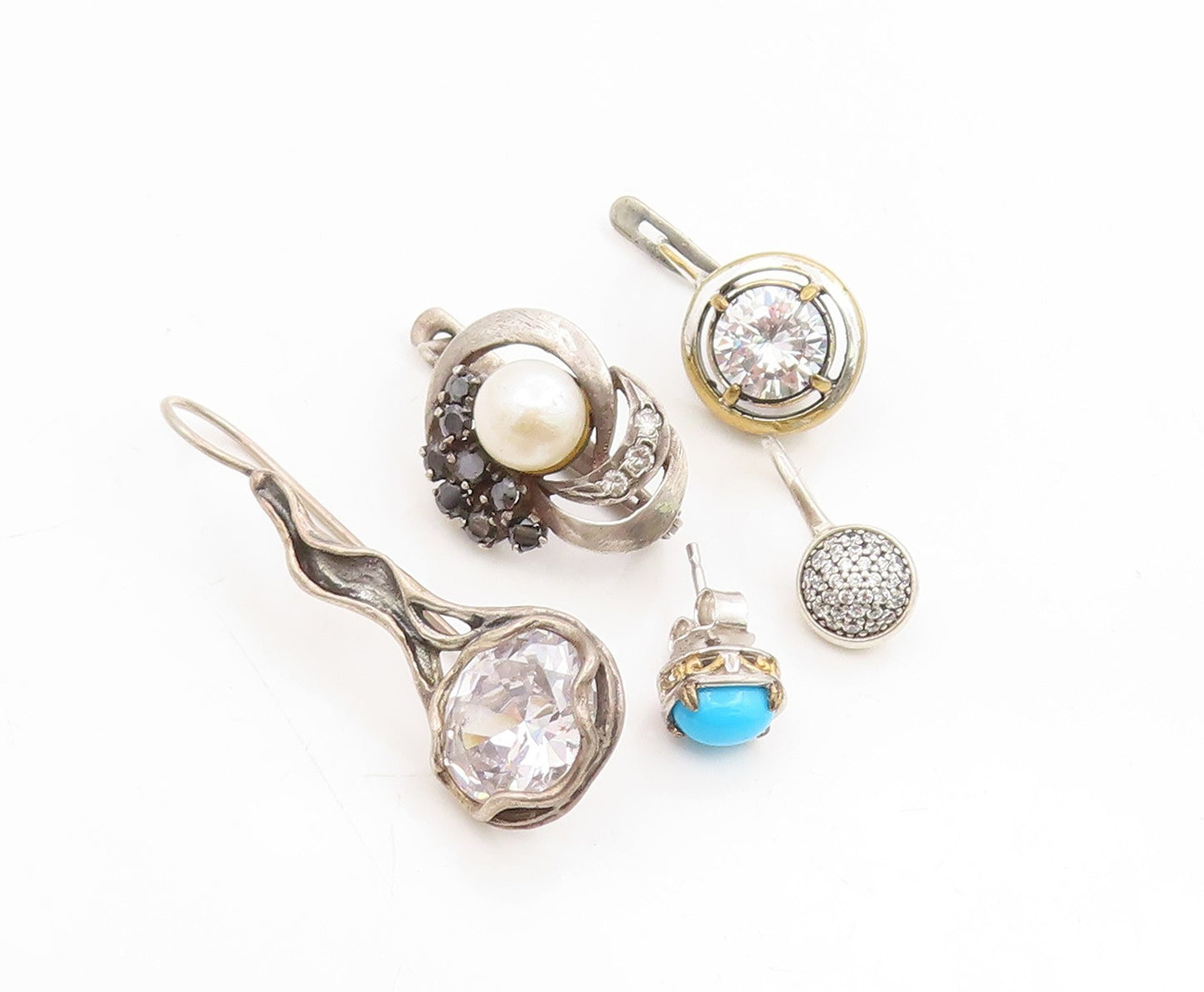 925 Sterling Silver Vintage Earrings Multi Gemstone Designer Single Lot  EG14308