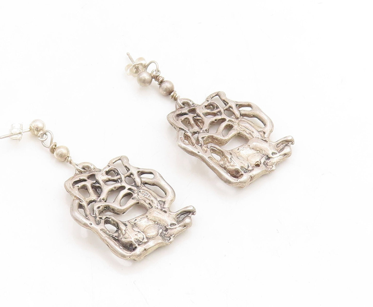 925 Sterling Silver Vintage Earrings Dark Tone Brutalist Deer Carved  EG13313