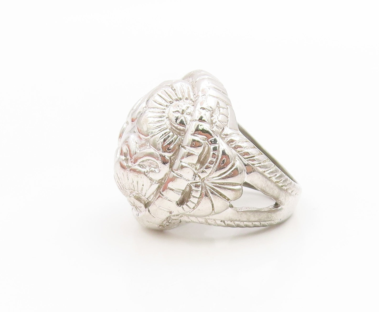 925 Sterling Silver Vintage Ring Modernist Engraved Floral Band  Sz 8.5  RG36204