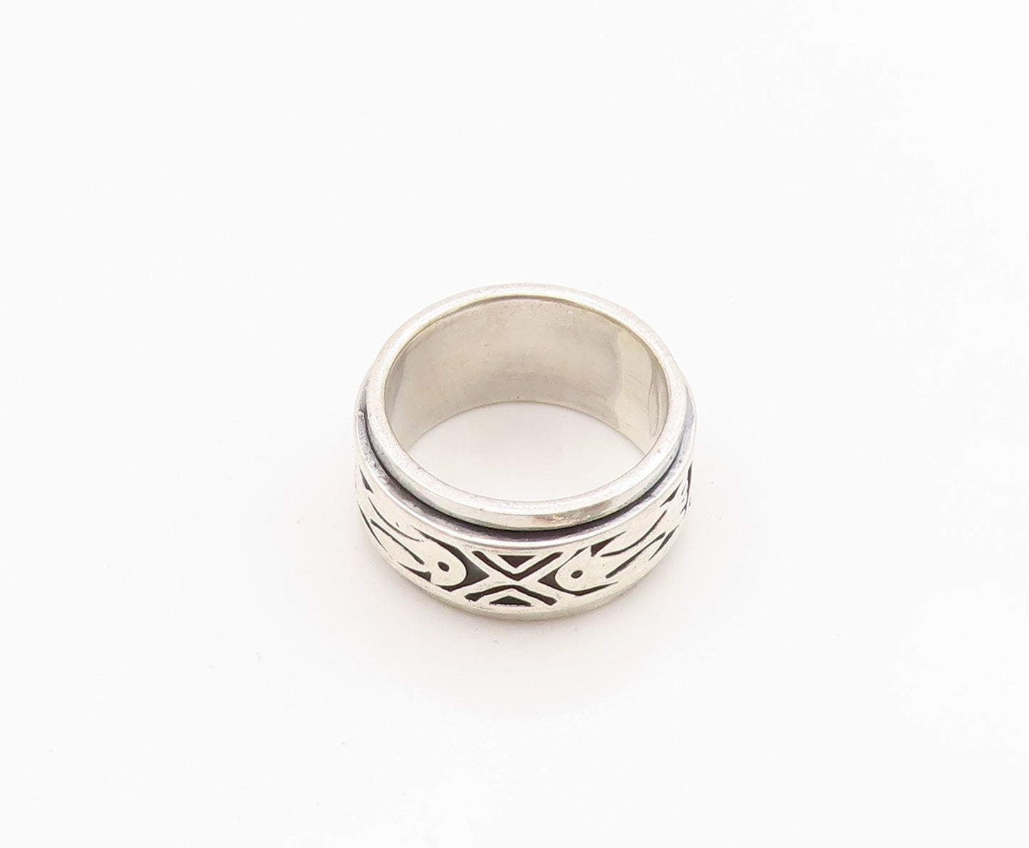 925 Sterling Silver Vintage Ring Modernist Bird Spinner Band  Sz 4.5  RG36294