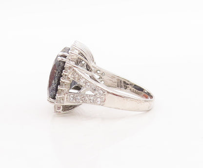 925 Sterling Silver Vintage Ring Square Blue Gemstone Halo Topaz  Sz 7  RG29416