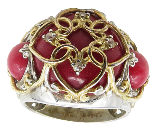 MICHAEL VALITUTTI 925 Silver  Vintage Coral & Topaz Cocktail Ring Sz 7  RG9639