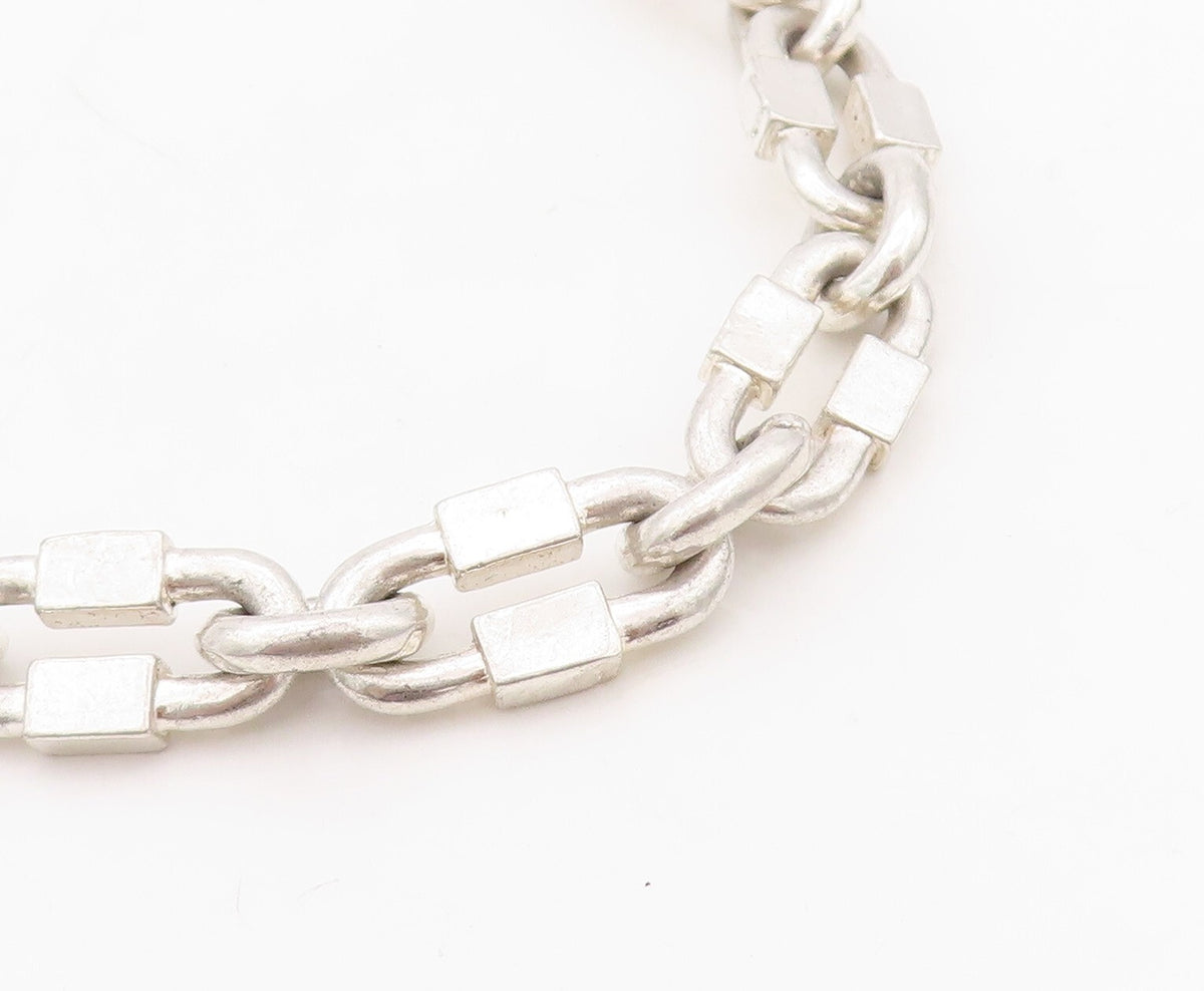 925 Sterling Silver Vintage Necklace Solid Oval Box Cutout Chain  NE4336