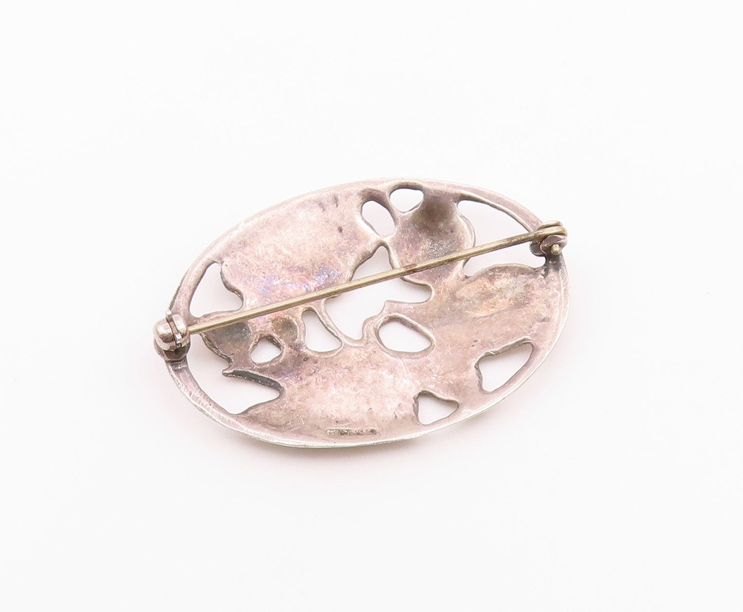 925 Sterling Silver  Vintage Shiny Floral Motif Oval Brooch Pin  BP8599