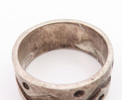 925 Sterling Silver Vintage Ring Carved Tribal Pattern Wide Band  Sz 6  RG34395