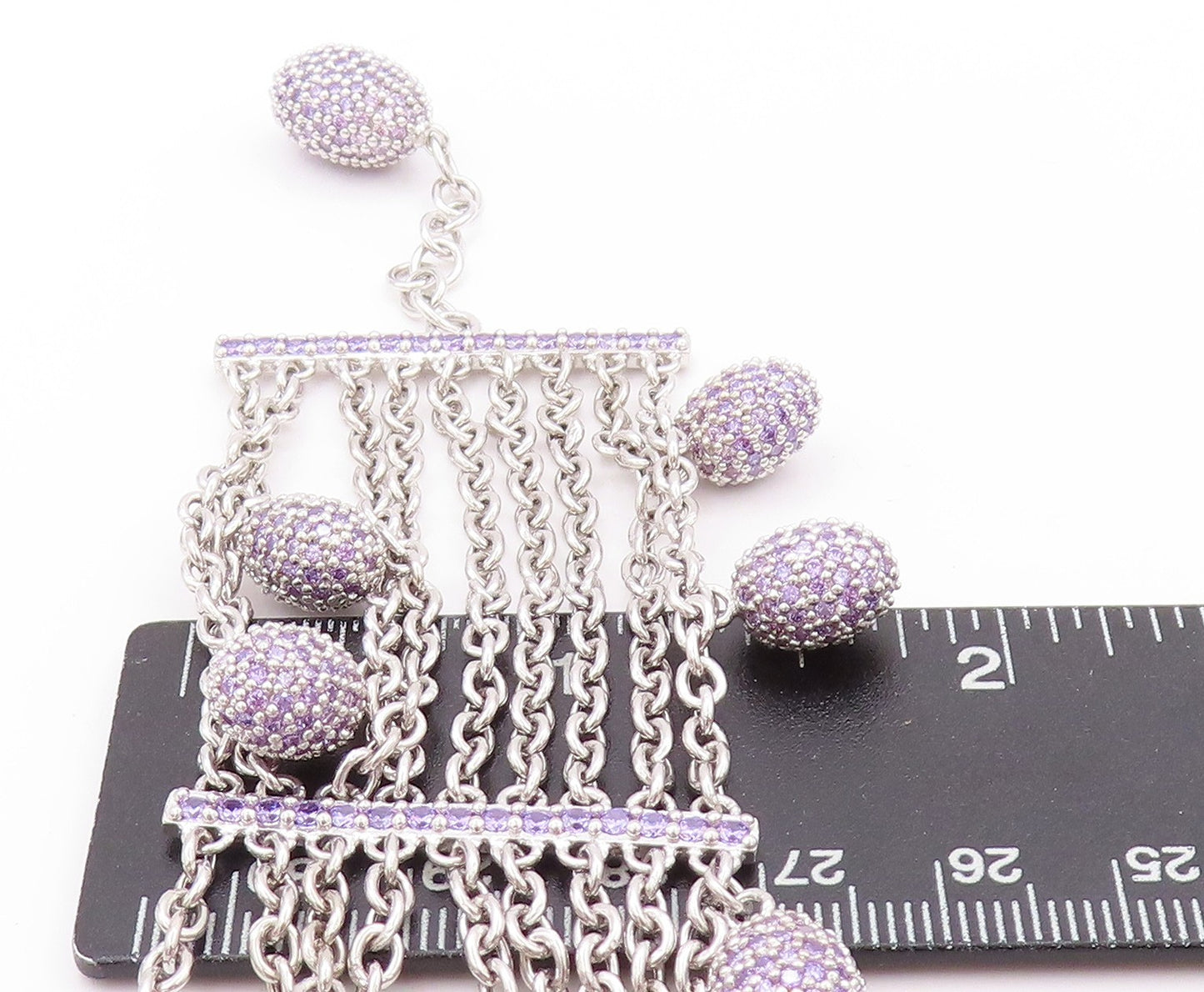 925 Sterling Silver Vintage Bracelet Dangling Amethyst Easter Eggs  BT11263
