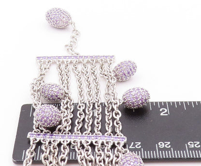 925 Sterling Silver Vintage Bracelet Dangling Amethyst Easter Eggs  BT11263