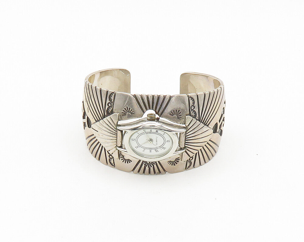 CHARLIE BOWIE NAVAJO 925 Sterling Silver Vintage Claw Watch Cuff Bracelet BT7533